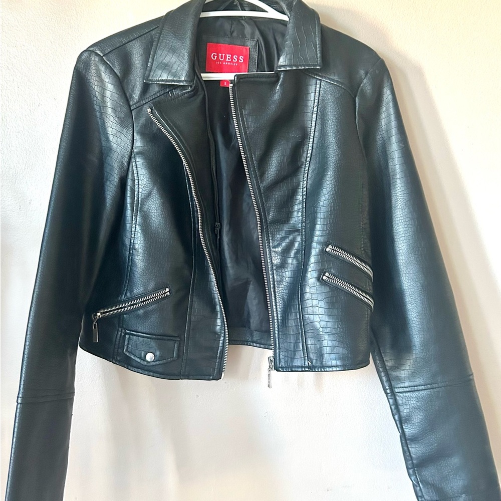 Guess Black Leather Biker Jacket